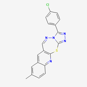molecular formula C19H12ClN5S B12765022 6-(4-chlorophenyl)-14-methyl-2-thia-4,5,7,8,18-pentazatetracyclo[8.8.0.03,7.012,17]octadeca-1(10),3,5,8,11,13,15,17-octaene CAS No. 136633-16-4