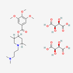 molecular formula C30H48N2O17 B12765057 4-Piperidinol, 2,5-dimethyl-1-(3-(dimethylamino)propyl)-, 3,4,5-trimethoxybenzoate, ditartrate, hydrate, (D)- CAS No. 51369-10-9