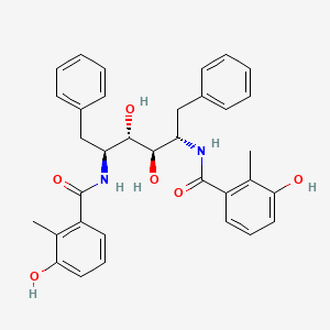 molecular formula C34H36N2O6 B12765060 L-Altritol, 1,2,5,6-tetradeoxy-2,5-bis((3-hydroxy-2-methylbenzoyl)amino)-1,6-diphenyl- CAS No. 168912-67-2
