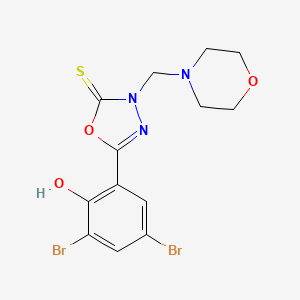 molecular formula C13H13Br2N3O3S B12765093 5-(3,5-Dibromo-2-hydroxyphenyl)-3-(4-morpholinylmethyl)-1,3,4-oxadiazole-2(3H)-thione CAS No. 81963-89-5
