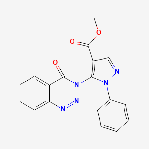 molecular formula C18H13N5O3 B12765125 1H-Pyrazole-4-carboxylic acid, 5-(4-oxo-1,2,3-benzotriazin-3(4H)-yl)-1-phenyl-, methyl ester CAS No. 131073-53-5