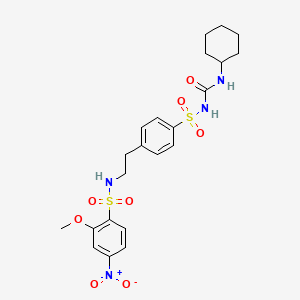 molecular formula C22H28N4O8S2 B12765241 Urea, 1-cyclohexyl-3-((p-(2-(2-methoxy-4-nitrobenzenesulfonamido)ethyl)phenyl)sulfonyl)- CAS No. 81514-33-2