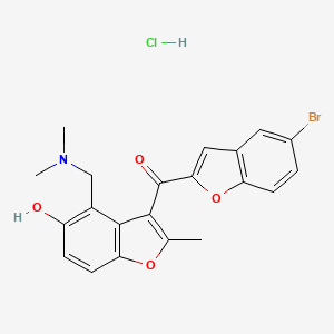 molecular formula C21H19BrClNO4 B12765252 Methanone, (5-bromo-2-benzofuranyl)(4-((dimethylamino)methyl)-5-hydroxy-2-methyl-3-benzofuranyl)-, hydrochloride, hydrate CAS No. 132994-00-4