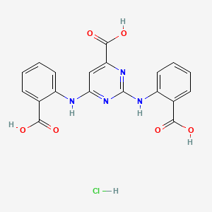 molecular formula C19H15ClN4O6 B12765280 4-Pyrimidinecarboxylic acid, 2,6-bis(o-carboxyanilino)-, hydrochloride CAS No. 89450-93-1
