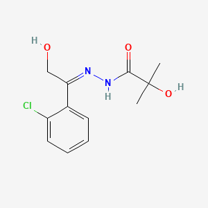 molecular formula C12H15ClN2O3 B12765363 (E)-2-Hydroxy-2-methylpropanoic acid (1-(2-chlorophenyl)-2-hydroxyethylidene)hydrazide CAS No. 133662-06-3