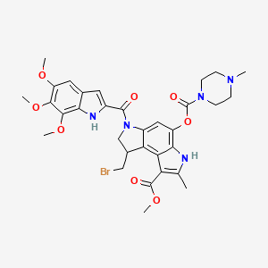 molecular formula C32H36BrN5O8 B12765383 methyl 8-(bromomethyl)-2-methyl-4-(4-methylpiperazine-1-carbonyl)oxy-6-(5,6,7-trimethoxy-1H-indole-2-carbonyl)-7,8-dihydro-3H-pyrrolo[3,2-e]indole-1-carboxylate CAS No. 134106-78-8