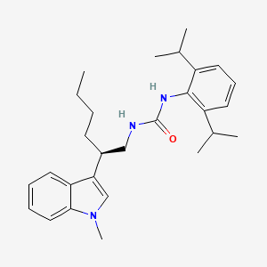 molecular formula C28H39N3O B12765472 Urea, N-(2,6-bis(1-methylethyl)phenyl)-N'-(2-(1-methyl-1H-indol-3-yl)hexyl)-, (-)- CAS No. 145131-62-0