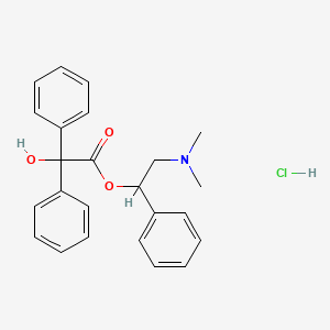 molecular formula C24H26ClNO3 B12765656 Benzilic acid, alpha-((dimethylamino)methyl)benzyl ester, hydrochloride CAS No. 96414-63-0