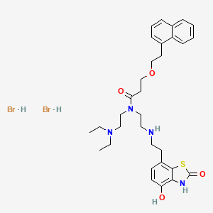 molecular formula C32H44Br2N4O4S B12765736 N-[2-(diethylamino)ethyl]-N-[2-[2-(4-hydroxy-2-oxo-3H-1,3-benzothiazol-7-yl)ethylamino]ethyl]-3-(2-naphthalen-1-ylethoxy)propanamide;dihydrobromide CAS No. 925244-40-2