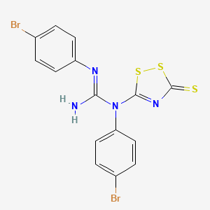 molecular formula C15H10Br2N4S3 B12765747 N',N'-Bis(4-bromophenyl)-N-(3-thioxo-3H-1,2,4-dithiazol-5-yl)guanidine CAS No. 151220-60-9