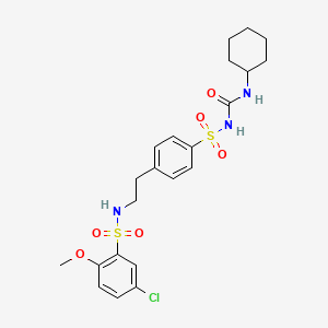 molecular formula C22H28ClN3O6S2 B12765862 Urea, 1-((p-(2-(3-chloro-6-methoxybenzenesulfonamido)ethyl)phenyl)sulfonyl)-3-cyclohexyl- CAS No. 81533-88-2