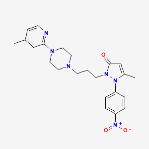 molecular formula C23H28N6O3 B12765895 3H-Pyrazol-3-one, 1,2-dihydro-5-methyl-2-(3-(4-(4-methyl-2-pyridinyl)-1-piperazinyl)propyl)-l-(4-nitrophenyl)- CAS No. 104416-63-9