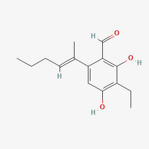 molecular formula C15H20O3 B12765973 Benzaldehyde, 3-ethyl-2,4-dihydroxy-6-((1E)-1-methyl-1-pentenyl)- CAS No. 203051-01-8
