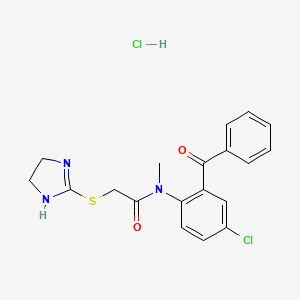 molecular formula C19H19Cl2N3O2S B12766051 Acetamide, N-(2-benzoyl-4-chlorophenyl)-2-((4,5-dihydro-1H-imidazol-2-yl)thio)-N-methyl-, monohydrochloride CAS No. 128433-22-7
