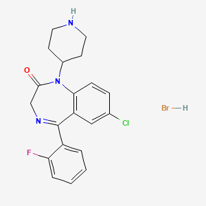 molecular formula C20H20BrClFN3O B12766095 2H-1,4-Benzodiazepin-2-one, 1,3-dihydro-7-chloro-5-(2-fluorophenyl)-1-(4-piperidinyl)-, monohydrobromide CAS No. 93592-57-5