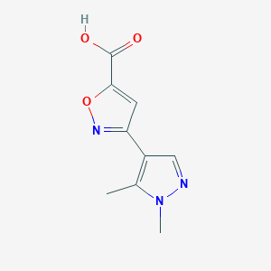 molecular formula C9H9N3O3 B1276616 3-(1,5-Dimethyl-1H-pyrazol-4-yl)-isoxazole-5-carboxylic acid CAS No. 957484-18-3