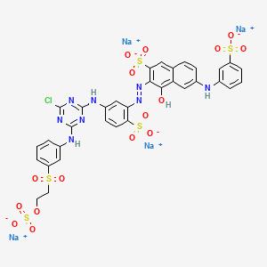 molecular formula C33H23ClN8Na4O16S5 B12766313 Tetrasodium 3-((5-((4-chloro-6-((3-((2-(sulphonatooxy)ethyl)sulphonyl)phenyl)amino)-1,3,5-triazin-2-yl)amino)-2-sulphonatophenyl)azo)-4-hydroxy-6-((3-sulphonatophenyl)amino)naphthalene-2-sulphonate CAS No. 79809-26-0
