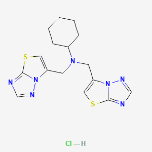 molecular formula C16H20ClN7S2 B12766327 Thiazolo(3,2-b)(1,2,4)triazole-6-methanamine, N-cyclohexyl-N-(thiazolo(3,2-b)(1,2,4)triazol-6-ylmethyl)-, monohydrochloride CAS No. 170658-37-4