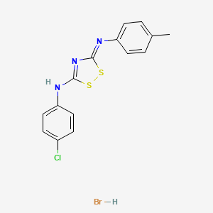 molecular formula C15H13BrClN3S2 B12766346 3H-1,2,4-Dithiazol-5-amine, N-(4-chlorophenyl)-3-((4-methylphenyl)imino)-, monohydrobromide CAS No. 148435-23-8