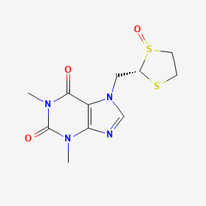 molecular formula C11H14N4O3S2 B12766400 cis-7-(1,3-Dithiolan-2-ylmethyl)theophylline-1S-oxide CAS No. 116763-38-3