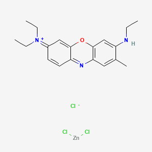 molecular formula C19H24Cl3N3OZn B12766435 Dichlorozinc;diethyl-[7-(ethylamino)-8-methylphenoxazin-3-ylidene]azanium;chloride CAS No. 73772-31-3