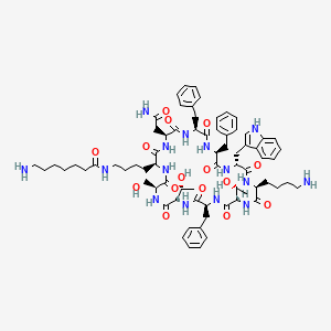 molecular formula C72H99N15O15 B12766479 L-Serine, N2-(7-amino-1-oxoheptyl)-L-lysyl-L-asparaginyl-L-phenylalanyl-L-phenylalanyl-D-tryptophyl-L-lysyl-L-threonyl-L-phenylalanyl-L-threonyl-, cyclic (10-1)-peptide CAS No. 63122-19-0