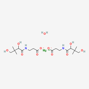 molecular formula C18H34MgN2O11 B12766523 Magnesium, bis(N-(2,4-dihydroxy-3,3-dimethyl-1-oxobutyl)-beta-alaninato-N,O)-, monohydrate, (T-4-(R),(R))- CAS No. 131810-94-1