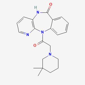 molecular formula C21H24N4O2 B12766591 6H-Pyrido(2,3-b)(1,4)benzodiazepin-6-one, 5,11-dihydro-11-((3,3-dimethyl-1-piperidinyl)acetyl)- CAS No. 96448-75-8