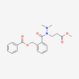 molecular formula C21H24N2O5 B12766718 Benzoic acid, 2-((benzoyloxy)methyl)-, 1-(3-methoxy-3-oxopropyl)-2,2-dimethylhydrazide CAS No. 96804-42-1