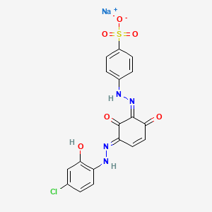 molecular formula C18H12ClN4NaO6S B12766748 Sodium 4-((3-((4-chloro-2-hydroxyphenyl)azo)-2,6-dihydroxyphenyl)azo)benzenesulphonate CAS No. 79817-79-1