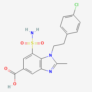 molecular formula C17H16ClN3O4S B12766784 1H-Benzimidazole-5-carboxylic acid, 7-(aminosulfonyl)-1-(2-(4-chlorophenyl)ethyl)-2-methyl- CAS No. 72020-27-0