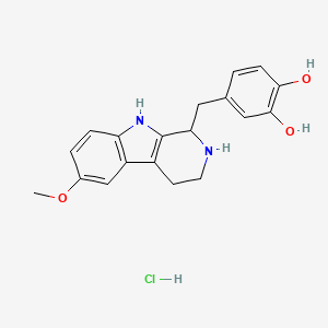 molecular formula C19H21ClN2O3 B12767079 1,2-Benzenediol, 4-((6-methoxy-2,3,4,9-tetrahydro-1H-pyrido(3,4-b)indol-1-yl)methyl)-, hydrochloride CAS No. 70265-35-9
