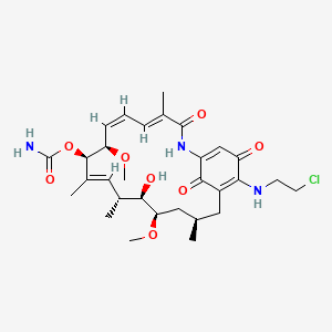 molecular formula C30H42ClN3O8 B12767120 2-Azabicyclo(16.3.1)docosa-4,6,10,18,21-pentaene-3,20,22-trione, 9-((aminocarbonyl)oxy)-19-((2-chloroethyl)amino)-13-hydroxy-8,14-dimethoxy-4,10,12,16-tetramethyl-, (8R,9R,12R,13R,14R,16R)- CAS No. 71952-92-6