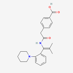 molecular formula C24H28N2O3 B12767356 Benzoic acid, 4-(2-((2-methyl-1-(2-(1-piperidinyl)phenyl)-1-propenyl)amino)-2-oxoethyl)- CAS No. 89605-73-2