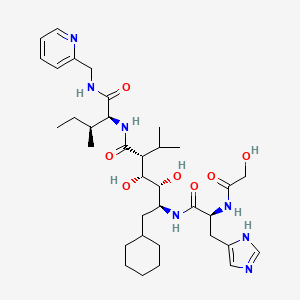 molecular formula C35H55N7O7 B12767474 L-Idonamide, 6-cyclohexyl-2,5,6-trideoxy-5-((2-((hydroxyacetyl)amino)-3-(1H-imidazol-4-yl)-1-oxopropyl)amino)-2-(1-methylethyl)-N-(2-methyl-1-(((2-pyridinylmethyl)amino)carbonyl)butyl)-, (1(1S,2S),5(S))- CAS No. 134458-77-8