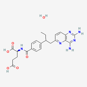 molecular formula C23H28N6O6 B12767498 Glutamic acid, N-(p-(1-(2,4-diaminopyrido(3,2-d)pyrimidin-6-ylmethyl)propyl)benzoyl)-, hydrate CAS No. 88393-05-9