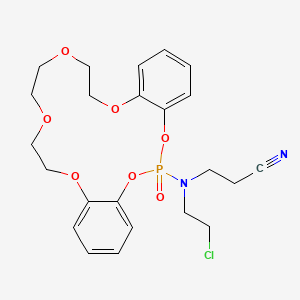 molecular formula C23H28ClN2O7P B12767651 Propanenitrile, 3-((2-chloroethyl)(6,7,9,10,12,13-hexahydrodibenzo(d,p)(1,3,6,9,12,15,2)hexaoxaphosphacycloheptadecin-20-yl)amino)-, P-oxide CAS No. 135732-01-3