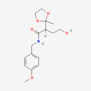 molecular formula C16H23NO5 B12767662 alpha-(2-Hydroxyethyl)-N-((4-methoxyphenyl)methyl)-2-methyl-1,3-dioxolane-2-acetamide CAS No. 128746-85-0