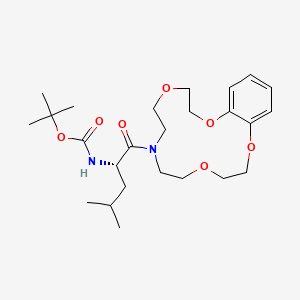 molecular formula C25H40N2O7 B12767685 Carbamic acid, (3-methyl-1-((2,3,5,6,8,9,11,12-octahydro-7H-1,4,10,13,7-benzotetraoxaazacyclopentadecin-7-yl)carbonyl)butyl)-, 1,1-dimethylethyl ester, (S)- CAS No. 145594-17-8
