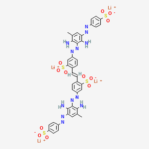 molecular formula C40H32Li4N12O12S4 B12767878 Benzenesulfonic acid, 2,2'-(1,2-ethenediyl)bis(5-((2,6-diamino-3-methyl-5-((4-sulfophenyl)azo)phenyl)azo)-, tetralithium salt CAS No. 64381-95-9