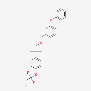 molecular formula C25H25F2IO3 B12768061 Benzene, 1-((2-(4-(1,1-difluoro-2-iodoethoxy)phenyl)-2-methylpropoxy)methyl)-3-phenoxy- CAS No. 80844-25-3