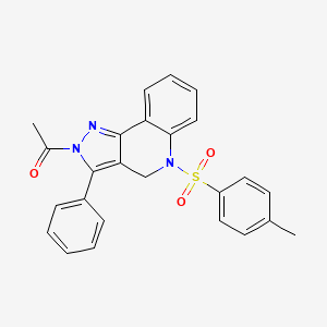 molecular formula C25H21N3O3S B12768071 2H-Pyrazolo(4,3-c)quinoline, 4,5-dihydro-2-acetyl-5-((4-methylphenyl)sulfonyl)-3-phenyl- CAS No. 103688-23-9