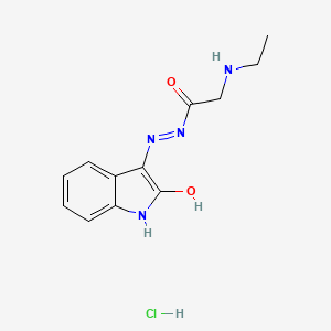 molecular formula C12H15ClN4O2 B12768101 Glycine, N-ethyl-, (2-oxo-3-indolinylidene)hydrazide, hydrochloride, (Z)- CAS No. 86873-09-8