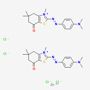 molecular formula C36H46Cl4N8O2S2Zn B12768224 zinc;2-[[4-(dimethylamino)phenyl]diazenyl]-3,5,5-trimethyl-4,6-dihydro-1,3-benzothiazol-3-ium-7-one;tetrachloride CAS No. 64130-95-6