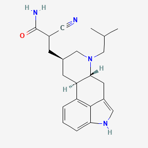 molecular formula C22H28N4O B12768246 Ergoline-8-propionamide, alpha-cyano-6-isobutyl-, (8-beta)- CAS No. 88133-29-3