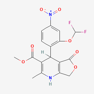 molecular formula C17H14F2N2O7 B12768374 Furo(3,4-b)pyridine-3-carboxylic acid, 1,4,5,7-tetrahydro-4-(2-(difluoromethoxy)-4-nitrophenyl)-2-methyl-5-oxo-, methyl ester CAS No. 124733-04-6