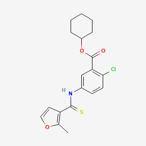 molecular formula C19H20ClNO3S B12768466 Benzoic acid, 2-chloro-5-(((2-methyl-3-furanyl)thioxomethyl)amino)-, cyclohexyl ester CAS No. 165391-82-2
