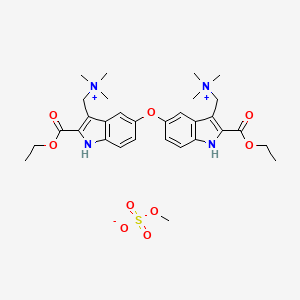 molecular formula C31H43N4O9S+ B12768480 Ammonium, oxybis((2-carboxy-5,3-indolylene)methylene)bis(trimethyl-, bis(methyl sulfate), diethyl ester CAS No. 84905-59-9