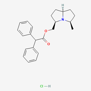 molecular formula C23H28ClNO2 B12768561 Benzeneacetic acid, alpha-phenyl-, (hexahydro-5-methyl-1H-pyrrolizin-3-yl)methyl ester, hydrochloride, (3-alpha,5-alpha,7a-beta)- CAS No. 124753-60-2