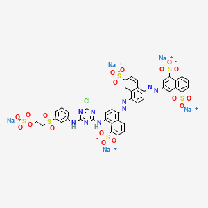 molecular formula C41H25ClN9Na5O18S6 B12768574 Pentasodium 3-((4-((4-((4-chloro-6-((3-((2-(sulphonatooxy)ethyl)sulphonyl)phenyl)amino)-1,3,5-triazin-2-yl)amino)-5-sulphonato-1-naphthyl)azo)-6-sulphonato-1-naphthyl)azo)naphthalene-1,5-disulphonate CAS No. 81430-40-2
